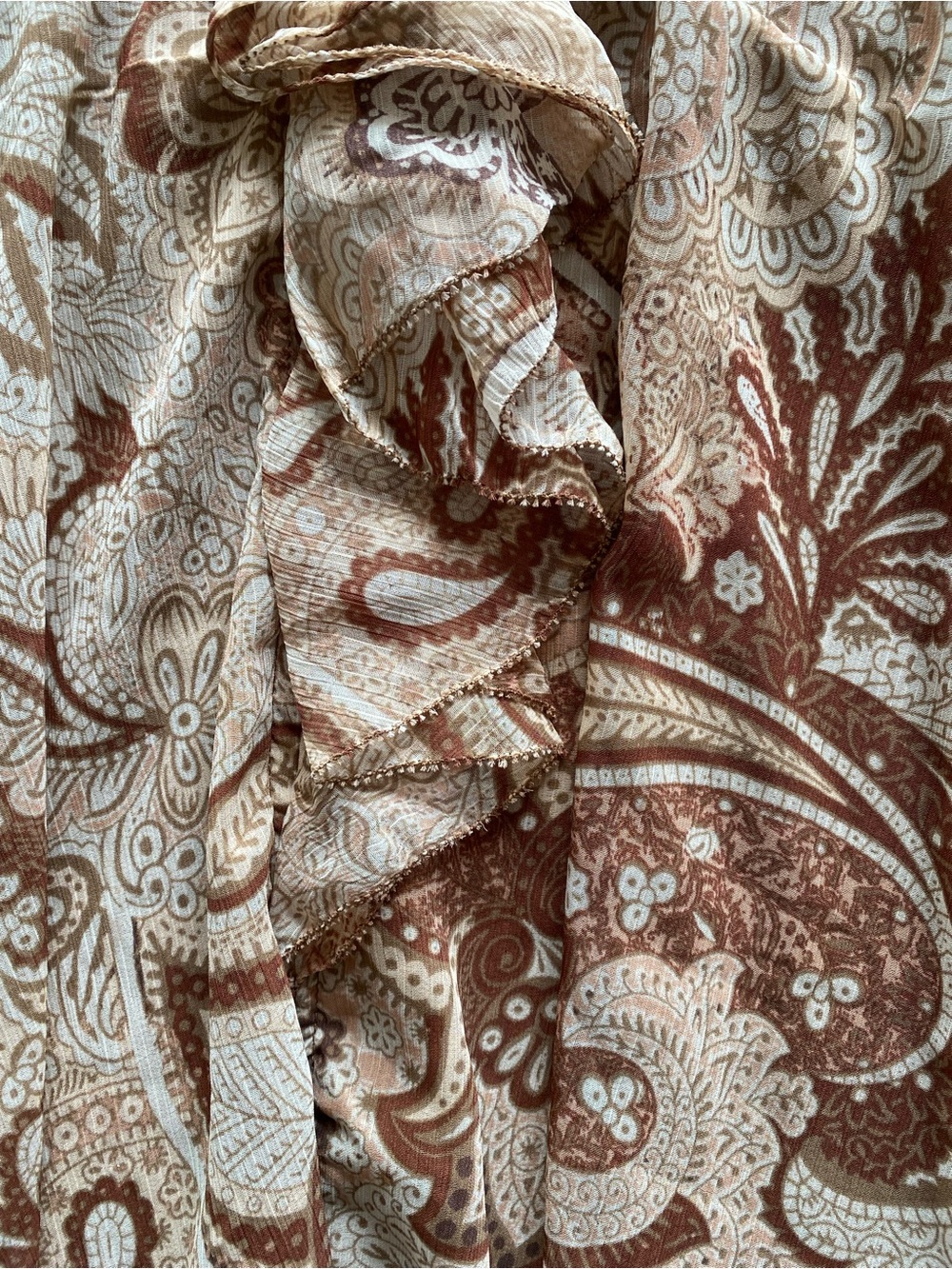 HOUSE OF HARLOW Brown & Cream Paisley Long Sleeve V-neck Mini Dress! (No belt) - Picture 12 of 16